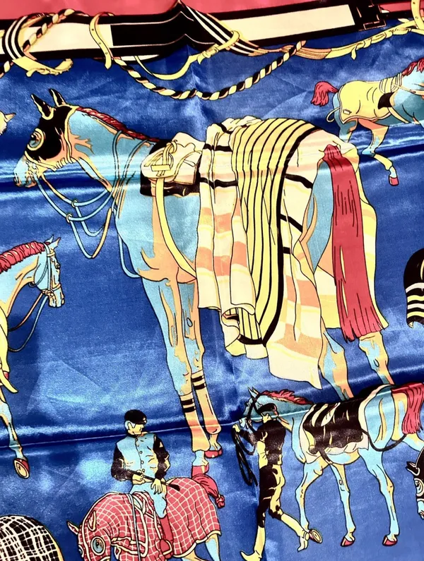 Vintage classic EQUESTRIAN horses PRINT SQUAR SILKy SCARF 35/35 - Image 7