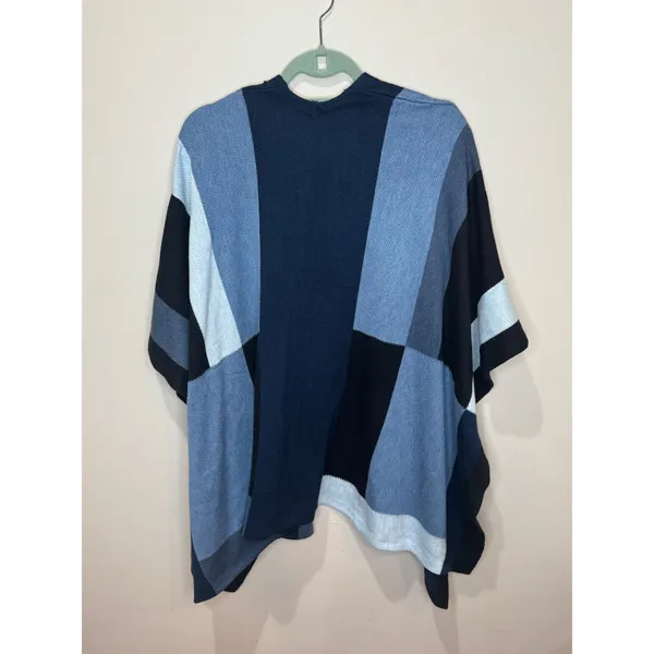 White House Black Market NWT Color Block Poncho Women's One Size Fits‎ All Blue - Image 2
