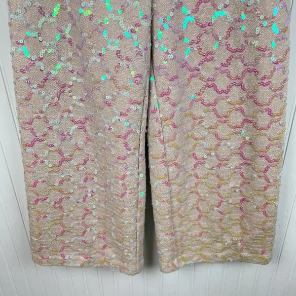 Anthropologie Ett Twa Showstopper Sequined Wide Leg Crop Pants Women's Size 0 - Image 7