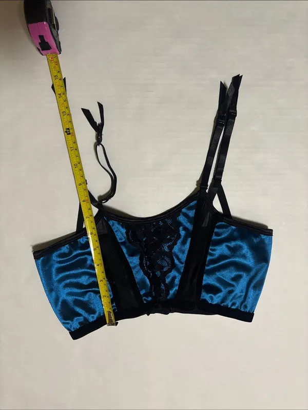 Blue Satin Garter Belt with Black Lace Trim S Coquette Girl Pinup Feminine Rave - Image 7