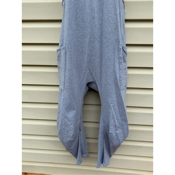 Kimberly Gray Barrel Leg Jumpsuit Ruched Hem Boho Pockets Size M - Image 3