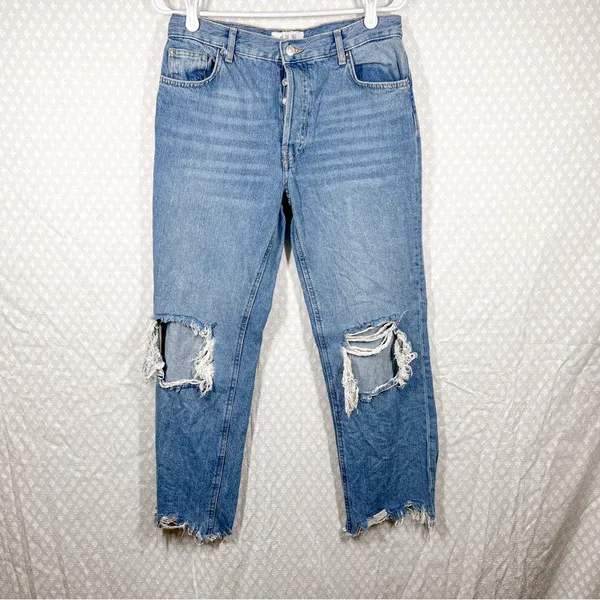 Free People We The Free Women Jeans Sz 27 Distressed Maggie High Rise Button Fly - Image 2