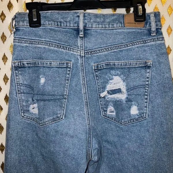 American Eagle jeans super distressed baggy pants straight boyfriend size 8 - Image 4