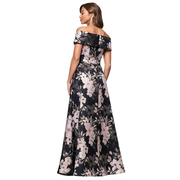 XSCAPE Womens Metallic Jacquard Off-The-Shoulder Gown 6941X Black Rose Multi 4 - Image 8