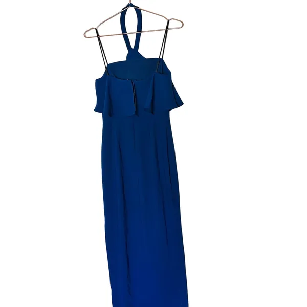 AMANDA UPRICHARD Royal Blue Halter Neckline Fitted Side Slit Gown Size Small - Image 4