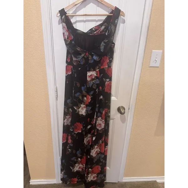 LULUS Teagan Floral Print Off the Shoulder Velvet Dress SIZE L - Image 4