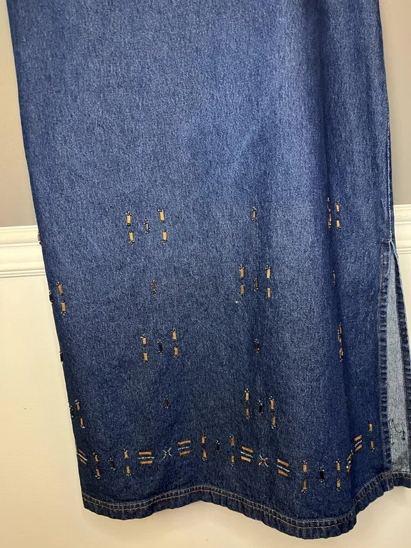 Parsley & Sage Dress Womens Large Blue Denim Beaded Hem Tank Maxi Sleeveless - Image 3
