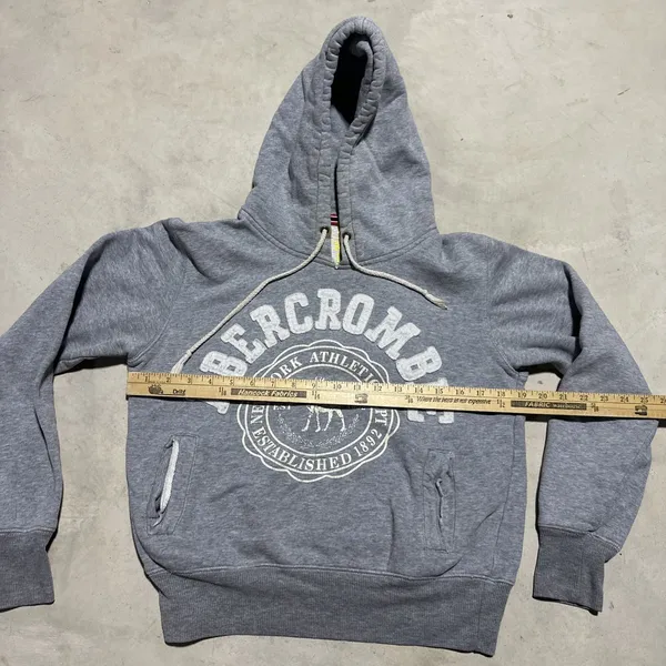 Vintage Y2K Abercrombie and Fitch 1892 Women's SZ L Crop Gray Hoodie Sweatshirt - Image 3