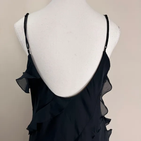 Abercrombie & Fitch Black Ruffle Asymmetrical Handkerchief Hem Midi Dress‎ Large - Image 11