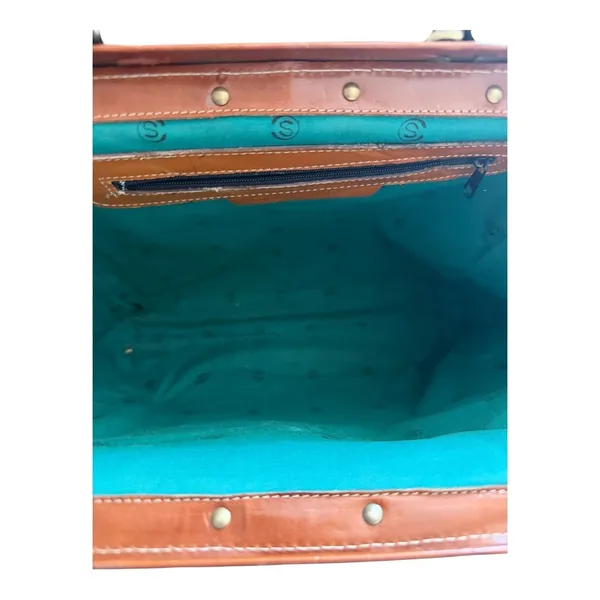 Vintage Brown Leather Frame Satchel Doctor Bag Braided Work Tote Shoulder Bag - Image 11