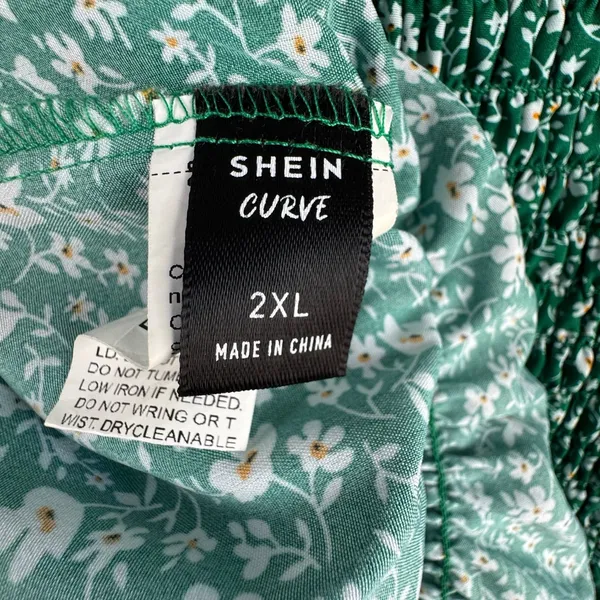 SHEIN Curve 2XL Green Floral‎ Smocked Mock Neck Sleeveless Midi Dress Ruffle Hem - Image 7