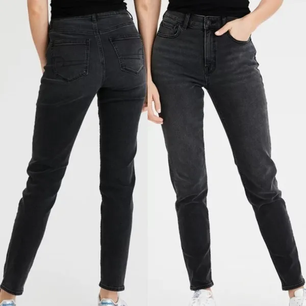 AMERICAN EAGLE AE Mom Jean Black Wash High Waisted High Rise Cropped Crop Ankle - Image 3