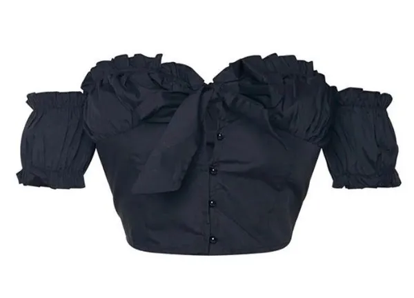 New s Petite Black Frill Detail Crop Blouse - Image 2