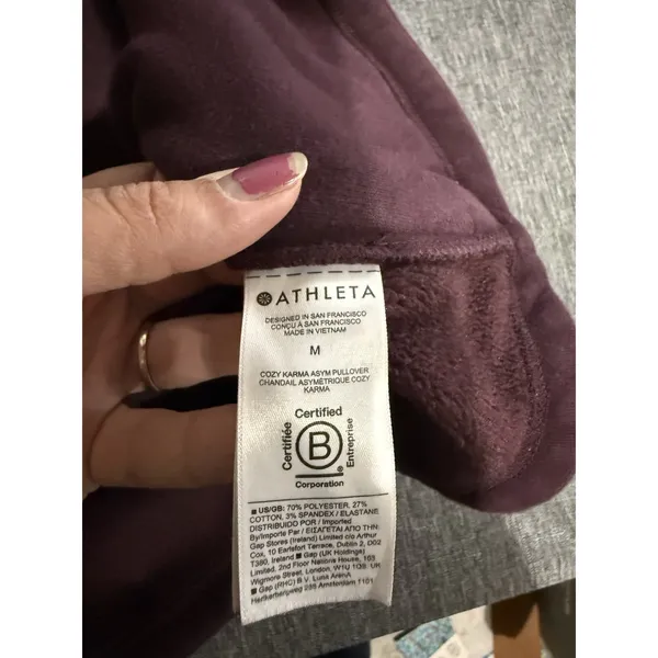 Athleta Cozy Karma Purple Fleece 1/4 Zip Mock Neck Raglan Sweatshirt M - Image 9
