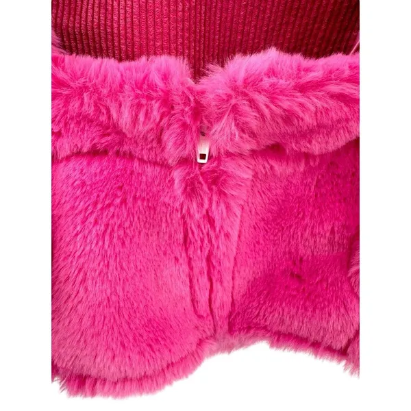 KOCH Women's Size Small Cecilia Top Pink Faux Fur‎ Crop Ruffle Sleeve GUC - Image 4
