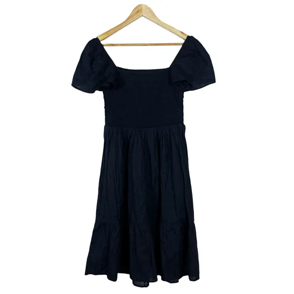NWT Gap Smocked Bodice Textured Stripe Midi Dress Black Cottagecore Size S - Image 4