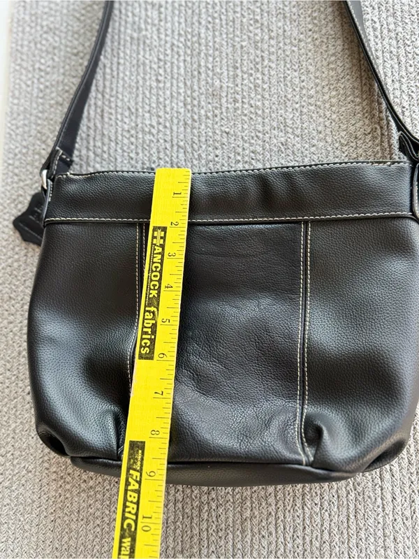 Vintage Black Leather Contrast Stitching Shoulder Bag Purse - Image 6