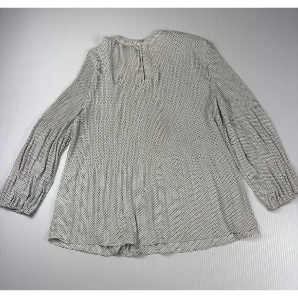 Adrianna Papell Polka‎ Dot Blouse Long Sleeve Pleated Top Womens Size M - Image 6