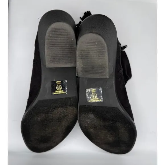Soda Women 11 Black Suede Block Heel Side Zip Tassel Accent‎ Ankle Boots Western - Image 5