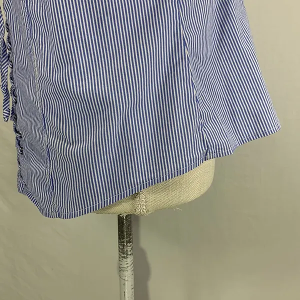 Striped Blue and White Poplin Lace Up Corset Tank Top Size 1X - Image 7