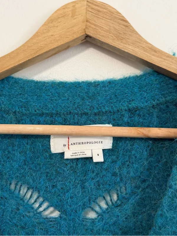 Anthropologie Gaby Textured Alpaca Wool Cardigan Size Small Blue Sweater Fall - Image 3