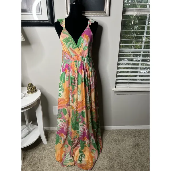 SKIES ARE BLUE Women's L Tropical Floral Maxi Dress Lined - Image 3