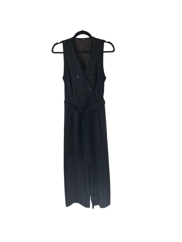 Halara V Neck Belted Stripe InstantCool Jumpsuit Pockets-Easy Peezy Black M - Image 4