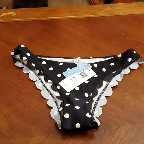 NWT Cupshe Black Polka Dot Scalloped Bikini Bottom Size L - Image 2