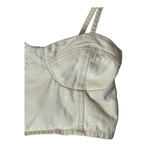Farm Rio‎ Shirt Women XS Ivory Polka Dot Cotton Bustier Cropped Tank Top - Image 5