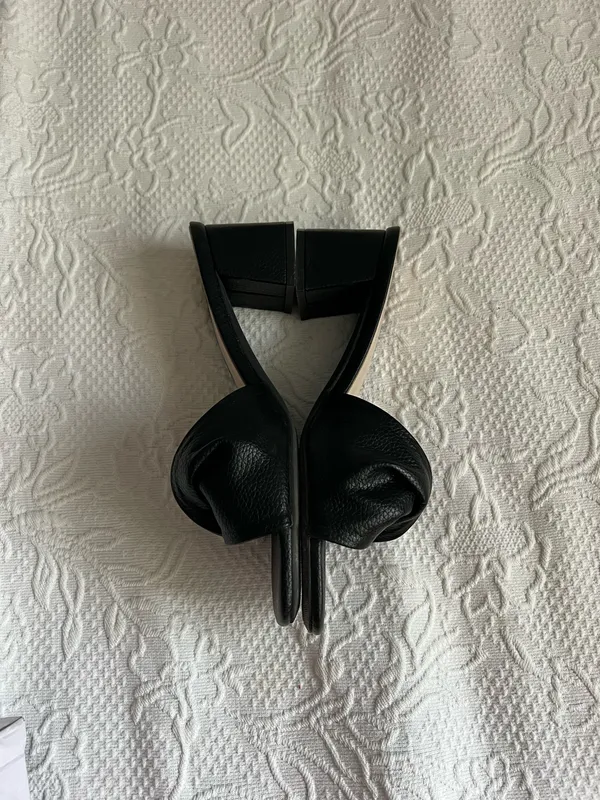 Black Faux Leather Women's Slide Sandals Size 6 - Image 5