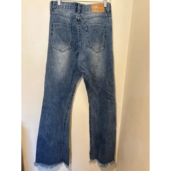 One Teaspoon Sz 26 Wide Flare Leg Bell Bottom High Rise Western Retro Blue Jeans - Image 4