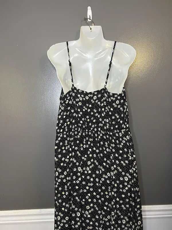 Rewind Dress Womens Large Black Floral Button Front Tie Waist Maxi Sundress - Image 9