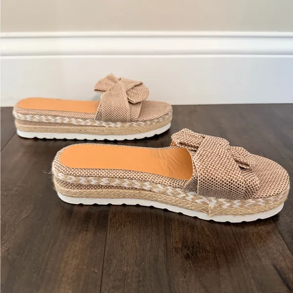 NEW Boho Platform Bow Sandals Tan Size 7 - Image 4