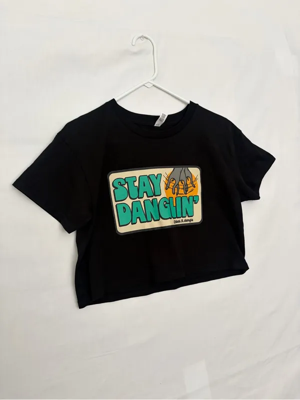 AS Colour Womens Small Stay Danglin Graphic Crop Top T Shirt Black Cotton(A930) - Image 2