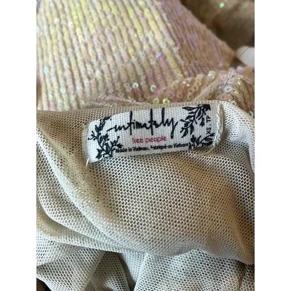 FREE PEOPLE Gold Rush Mini Dress Micro Sequin Cream Color Size XS SEXY COCKTAIL - Image 4