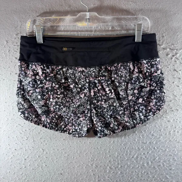 1428 | Lululemon Speed Up Floral Running Training Shorts Black Purple Womens‎ 6 - Image 2