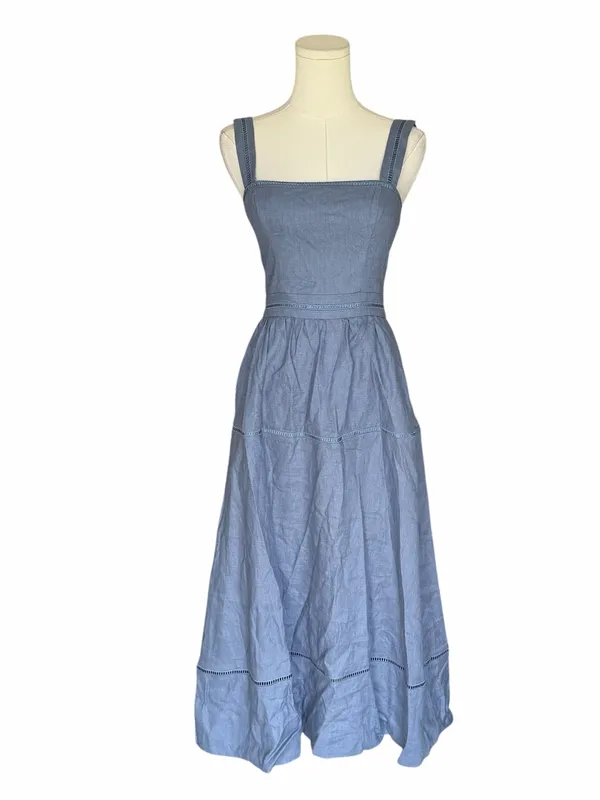 Reformation - NWT Everett Linen Midi Dress Cornflower Blue Size 2 - Image 3