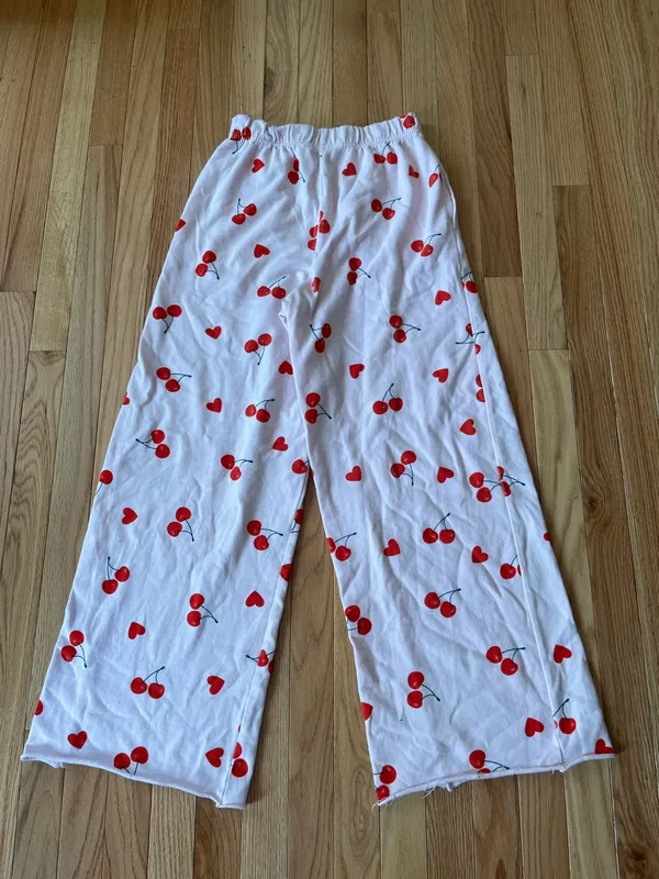 Grayson Threads Cherry Print Wide Leg Pajama Pants Small Pink Red Coquette Loungewear Soft Girl - Image 9