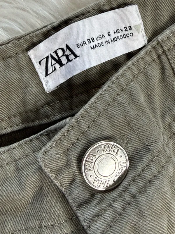 Zara Green Wide Leg Cargo Utility Jeans - Image 4