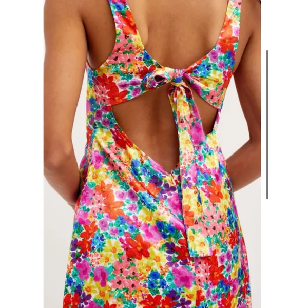 For Love & Lemons $252 Merrill Midi Slip Dress V‎ Neck Keyhole Cutout Tie Back S - Image 4