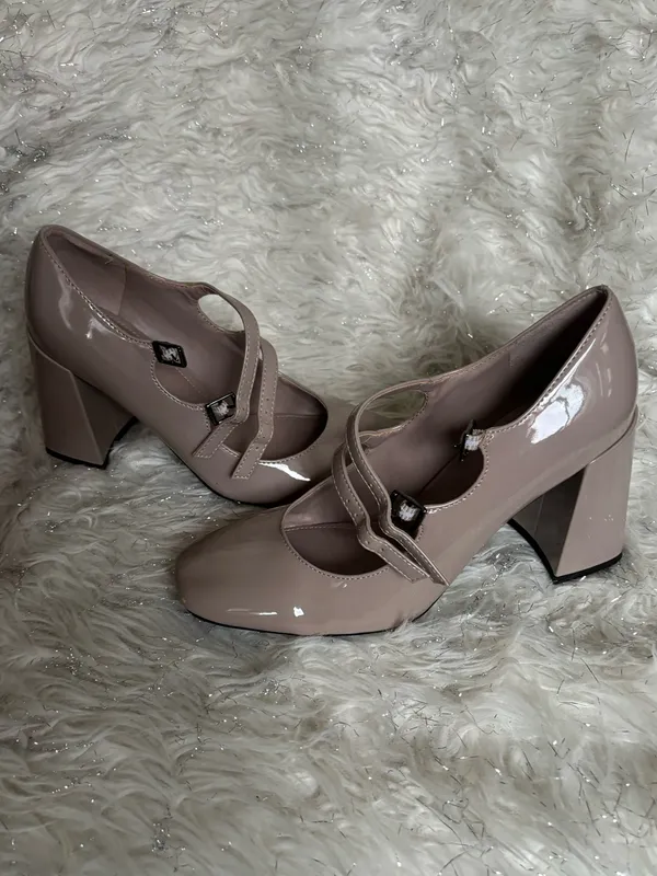 Marc Fisher Charisy Beige Women’s Tapered Patent Leather Block Heel Shoes Size8M - Image 13