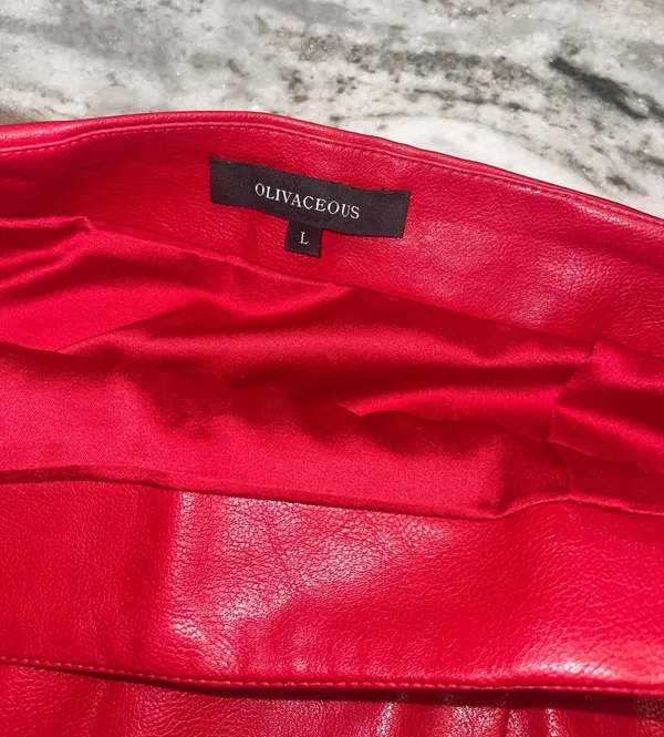 Olivacious Red Leather mini skirt Size L - Image 3