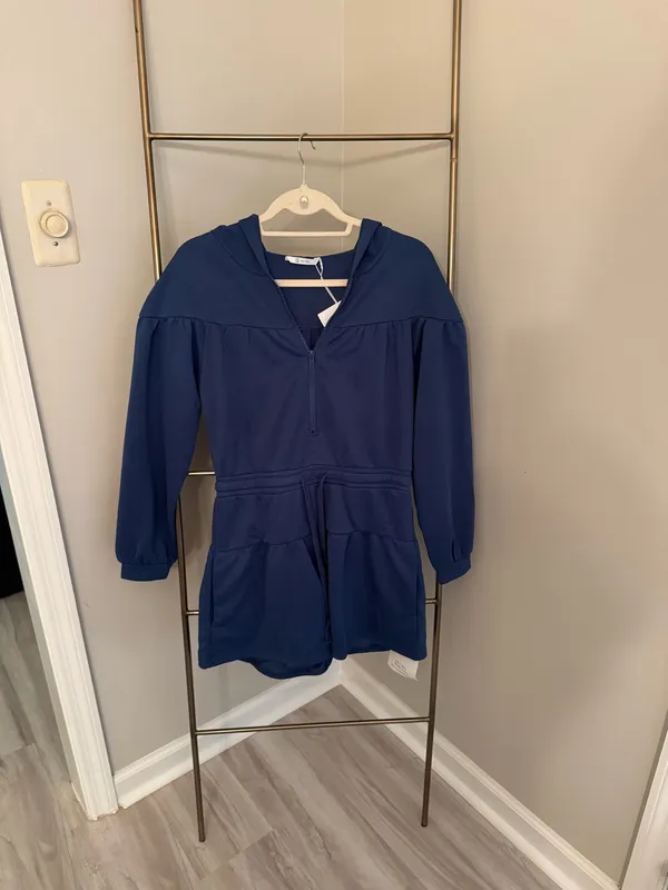 Navy Hoodie Romper Blue - Image 2