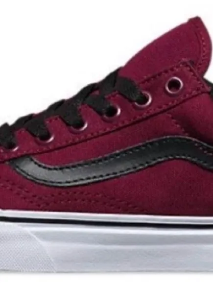 Vans Women's 7 or Youth 5.5 Burgundy Canvas Sneakers with Black Stripe Like New - Image 3