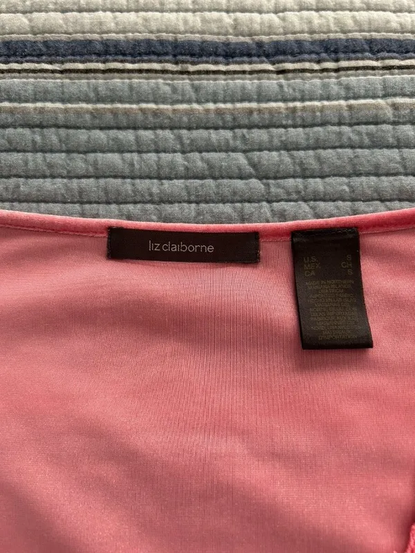 Liz Claiborne Women's Long Sleeve V-Neck Pink Velvet Top with Lace Trim Size S - Image 2