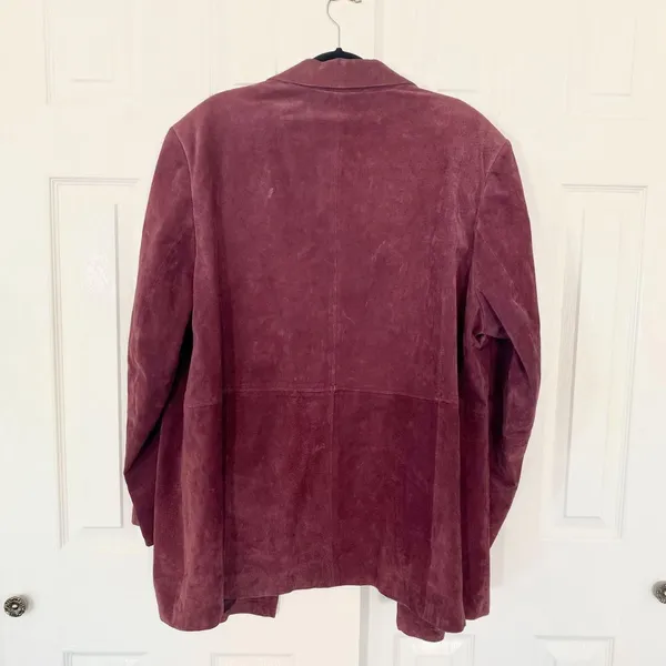 Caslon Early 2000's Burgundy / Berry Purple Red Genuine Leather Suede Jacket 3XL - Image 6