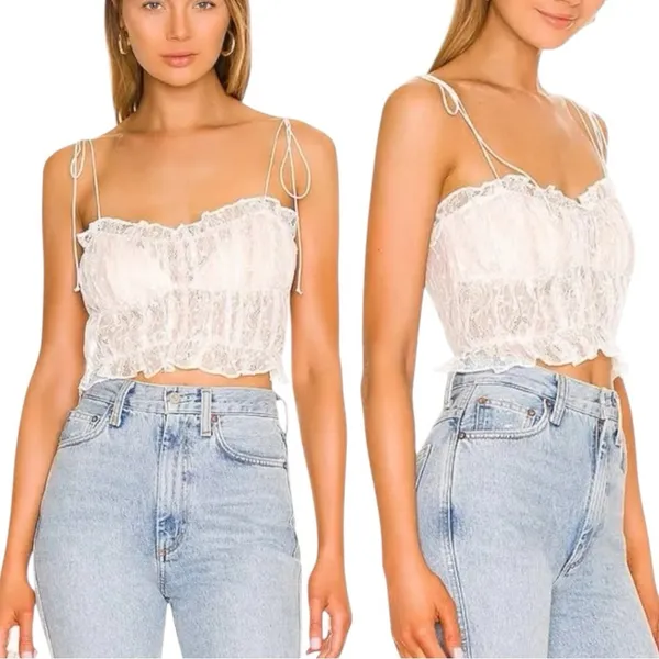 For Love and Lemons Jules Crop Top in White Size Small NWT - Image 2