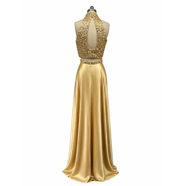 NWT Sherri Hill Gold Two Piece Halter High Slit Gown‎ Dress Size 6 Prom Formal - Image 3