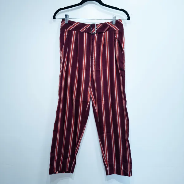 Free People Burgundy Red Striped Seamed Like The Right Thing Cropped Pants 0 - Image 2