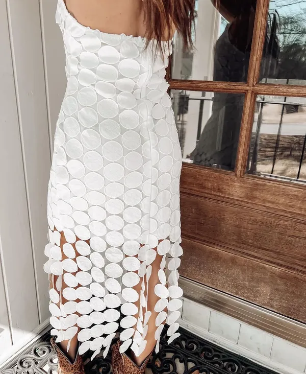 Revolve NWT Mainstrip Circle Fringe Crochet White Midi Dress. Size Large - Image 11